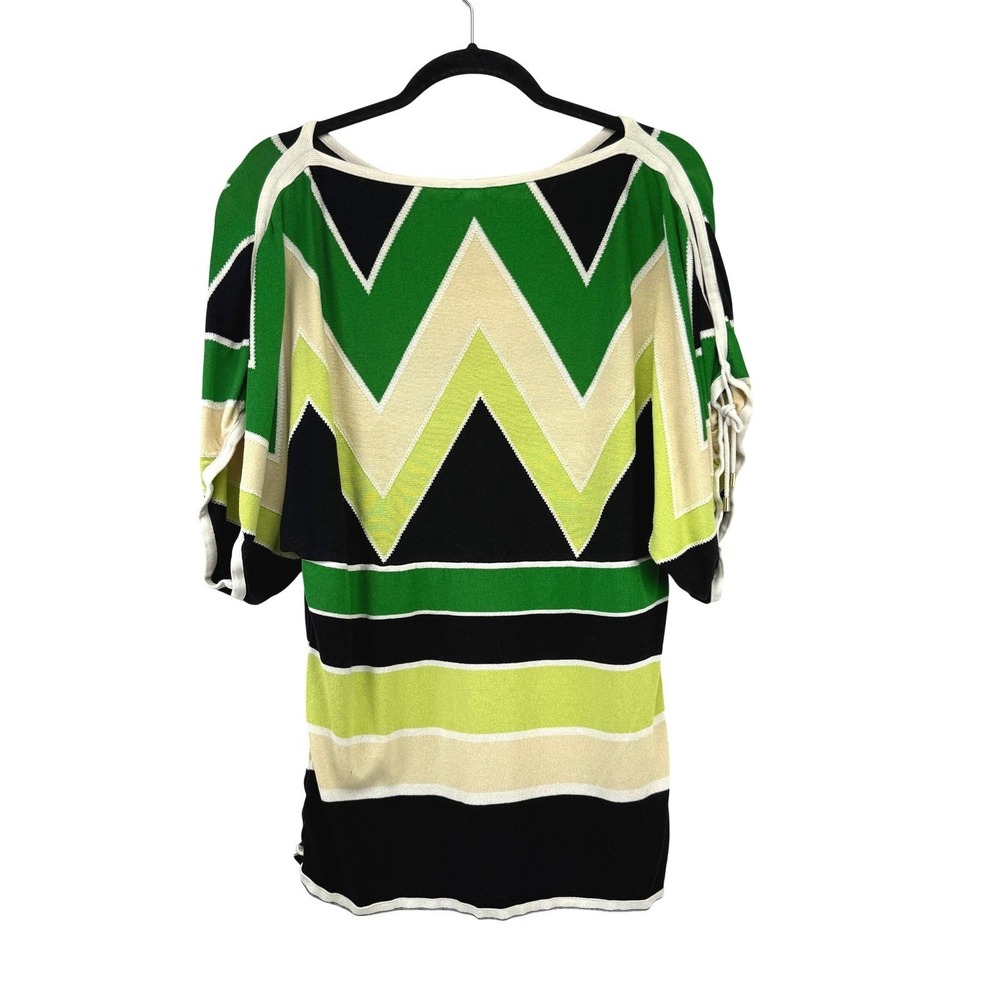 ESCADA VTG 90's Green Knit Chevron Stripe Peekaboo Dolman Top Made in Italy 42 - Picture 7 of 14